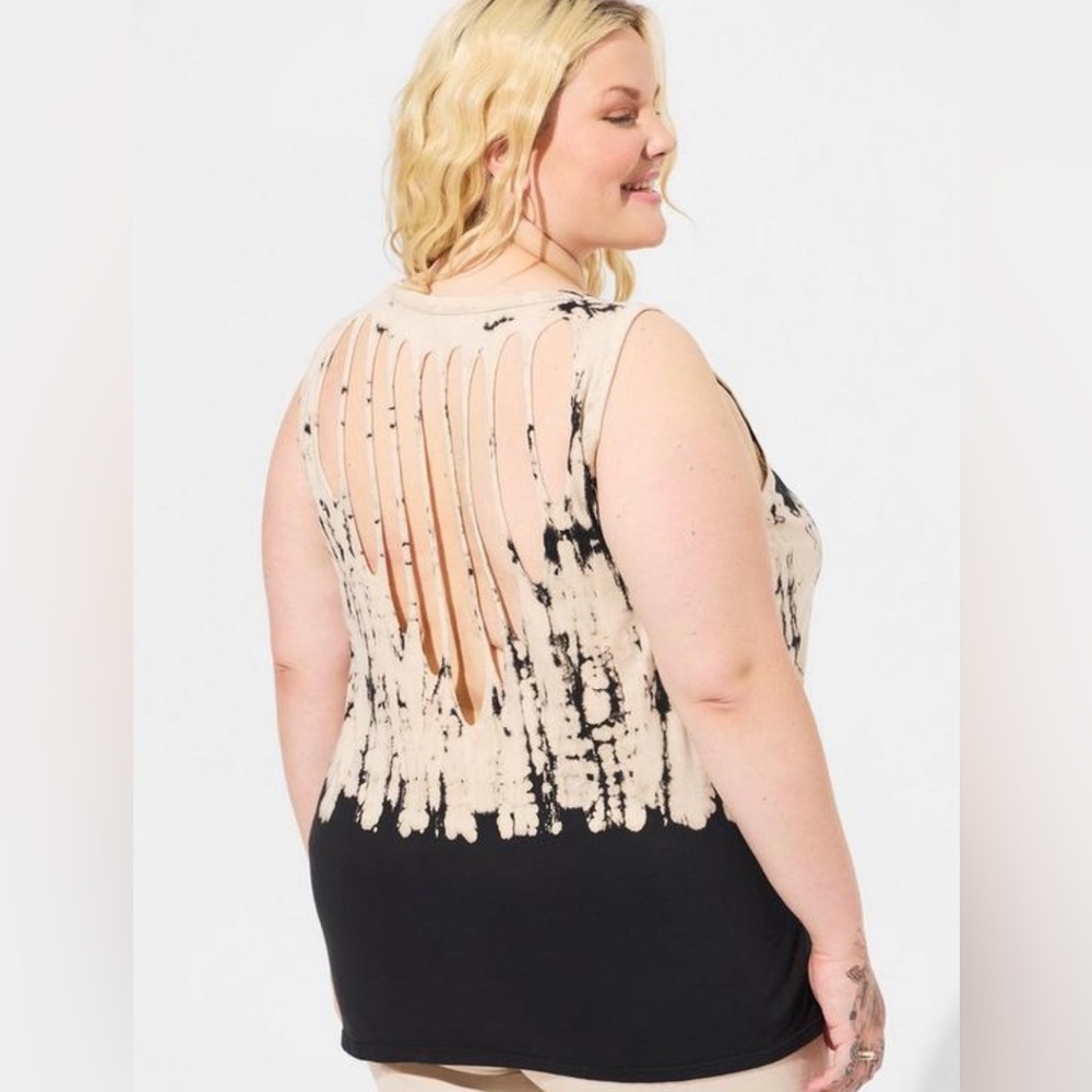 TORRID Vintage Cotton Jersey Crew Slash Back Tank / Black Wash